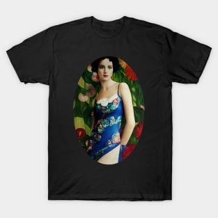 Elegant Art Deco Style Woman with Large Flowers Collage T-Shirt